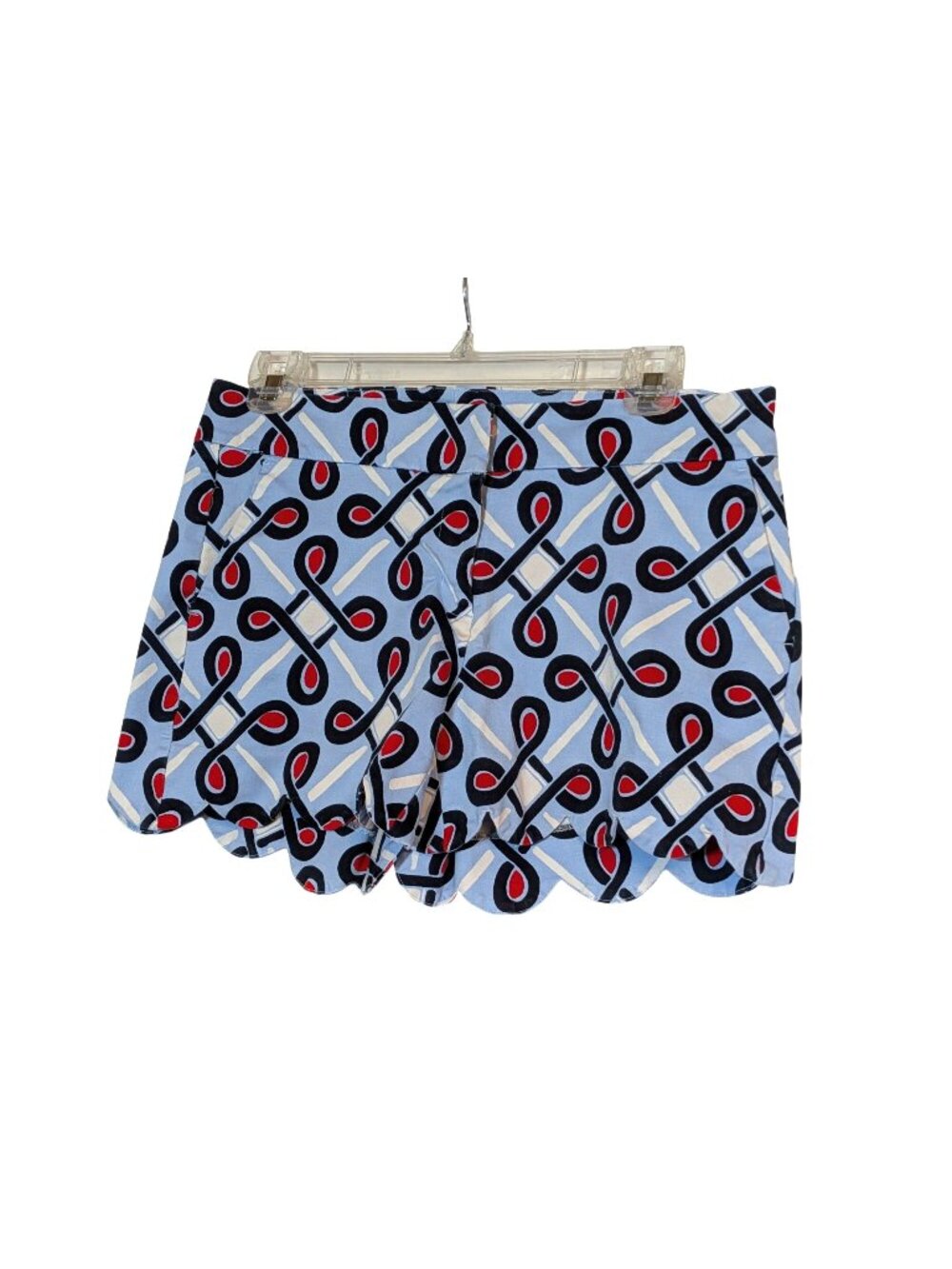 Crown & Ivy Scalloped Hem Printed Shorts Geometric Blue Red Black Pattern Womens